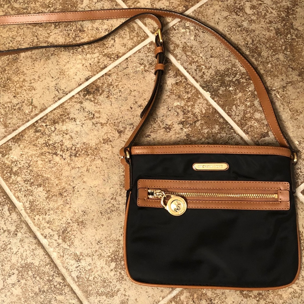 Michael Kors Black and Tan Crossbody w Gold Accent